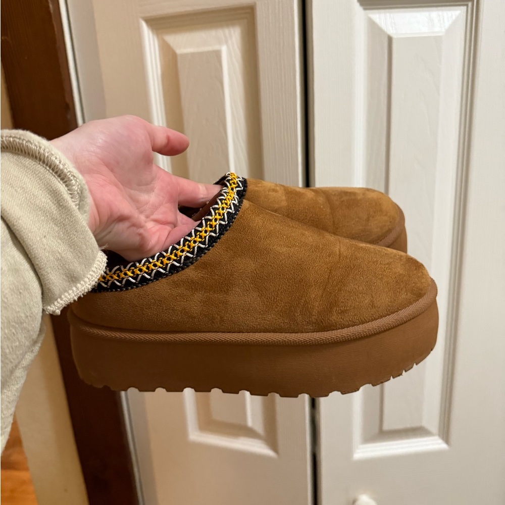 Brown Suede Platform Slippers by Mudd